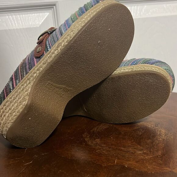 🔥 Dansko Jute Professional Woven Striped Fabric Open Back Buckle Clogs Sz 36 - Picture 9 of 10